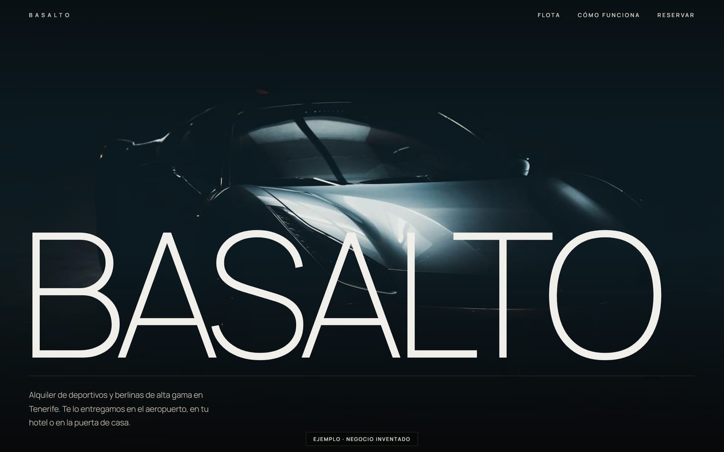 Portada de la web de Basalto, un alquiler de coches deportivos inventado en Tenerife.