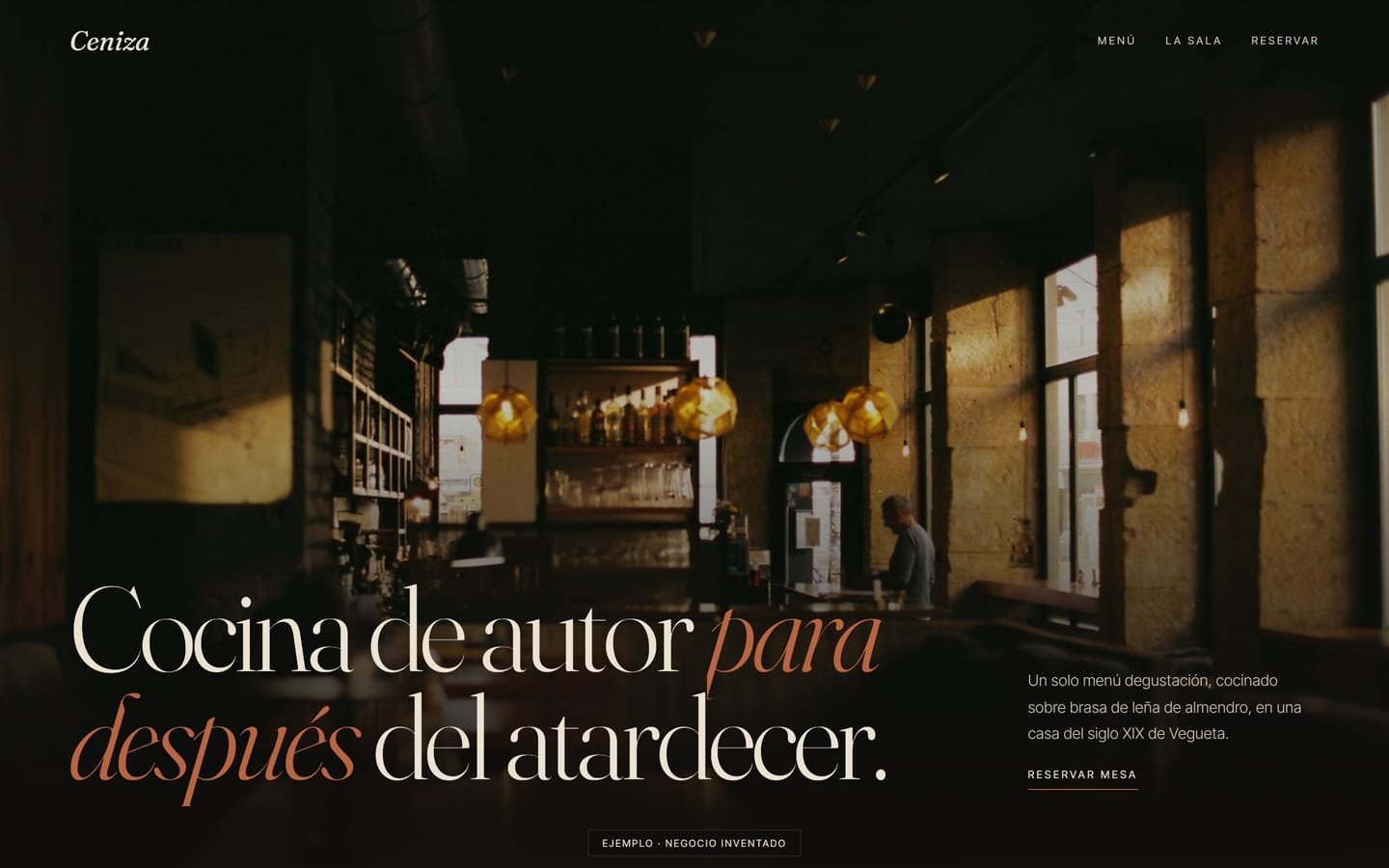 Portada de la web de Ceniza, un restaurante de cocina de autor inventado en Vegueta.