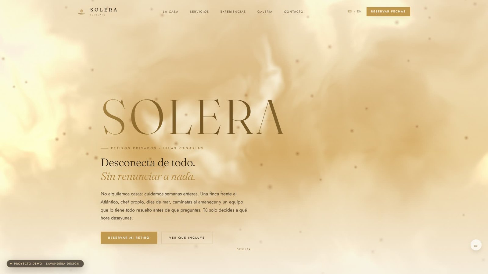 Portada de la web de Solera Retreats, retiros y experiencias de lujo en Canarias.