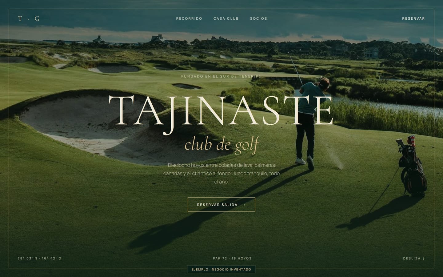 Portada de la web de Tajinaste Club de Golf, un club de golf inventado en Tenerife.
